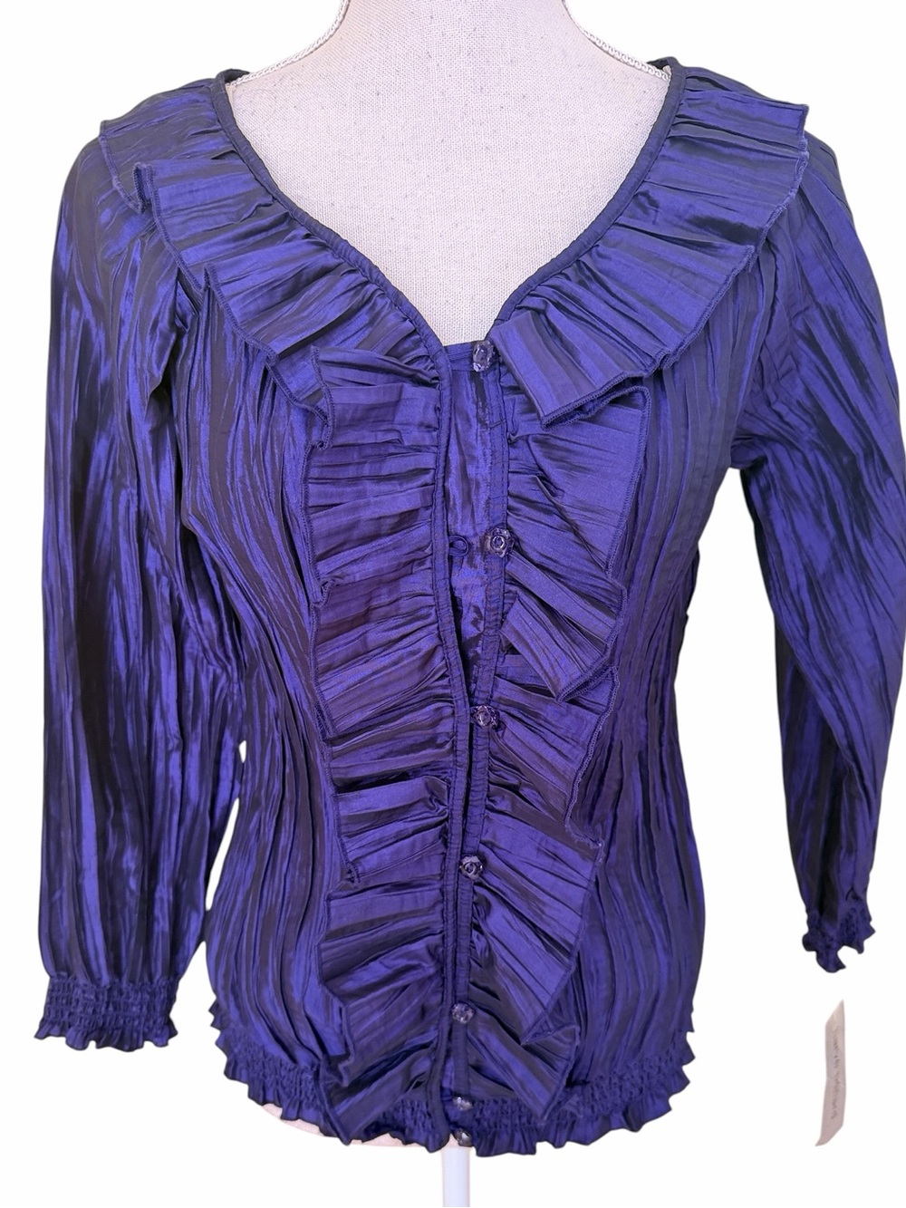 Harve Bernard Vintage Ruffled Purple Crinkle Blouse S